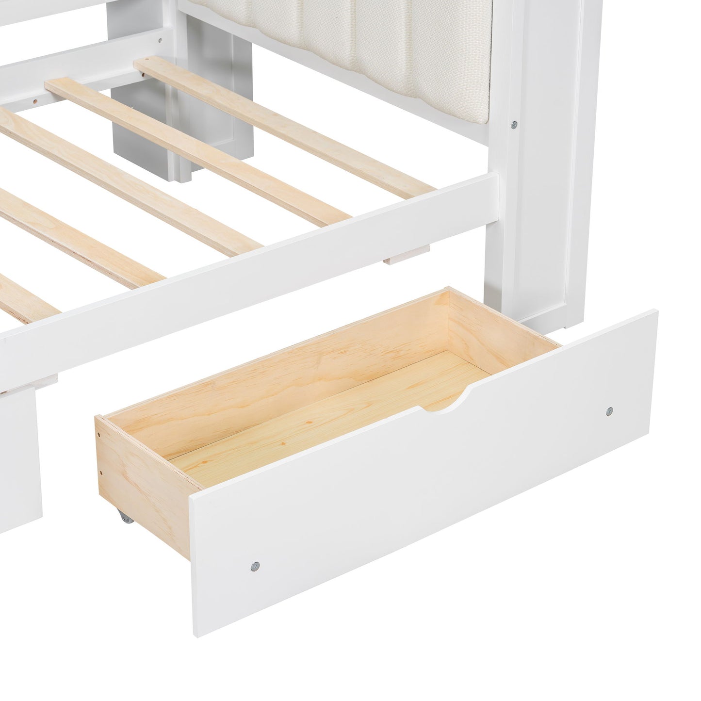 Platform Bed With Upholstered Headboard, Storage Shelves, Drawers, Charging Station, LED Lighting, Built In Desk - The Sleep Loft - Online Mattress Showroom NYC
