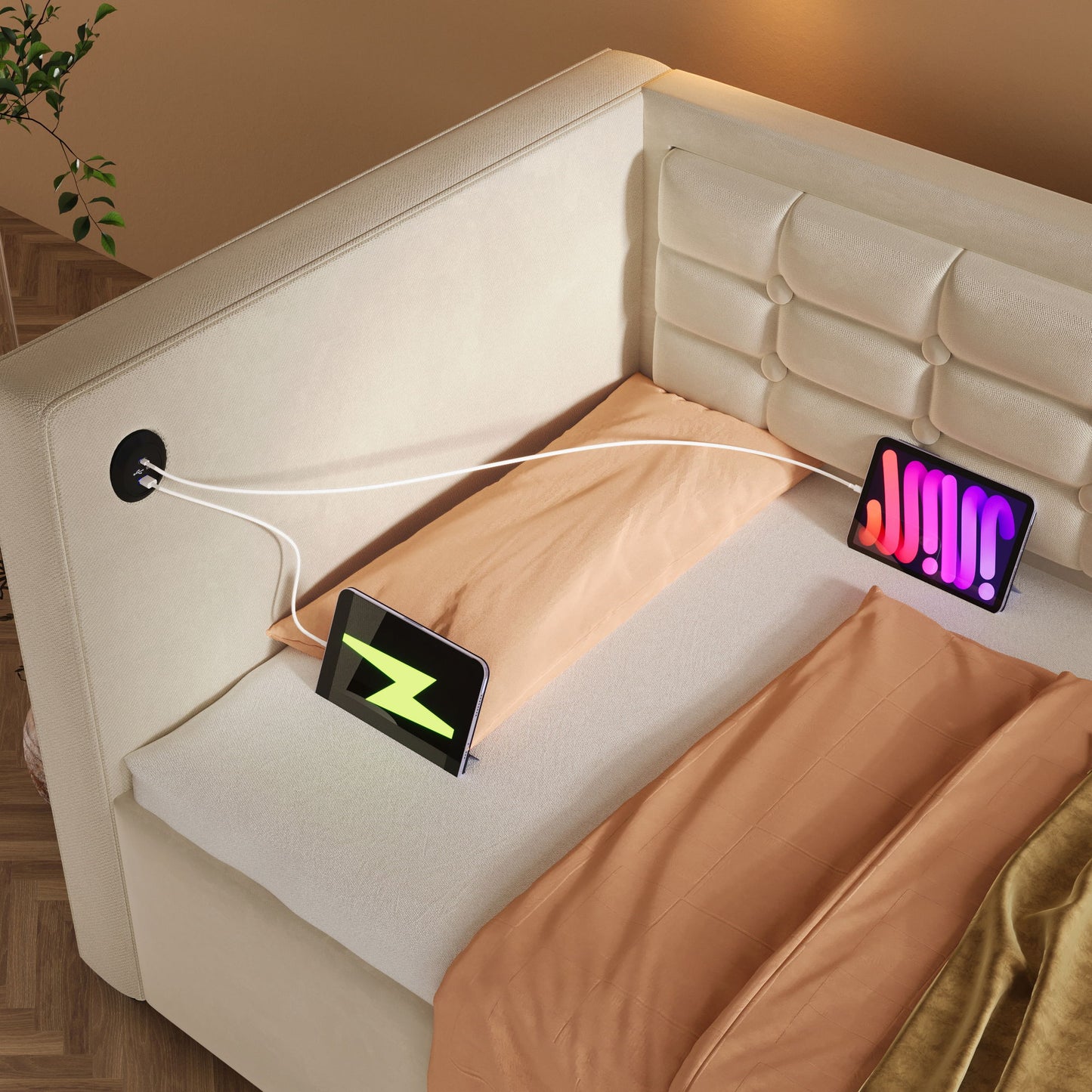Upholstered Hydraulic Storage Daybed With USB & Type C Charging - The Sleep Loft - Online Mattress Showroom NYC