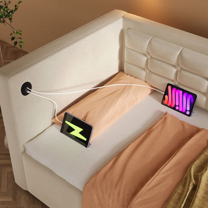 Upholstered Hydraulic Storage Daybed With USB & Type C Charging - The Sleep Loft - Online Mattress Showroom NYC