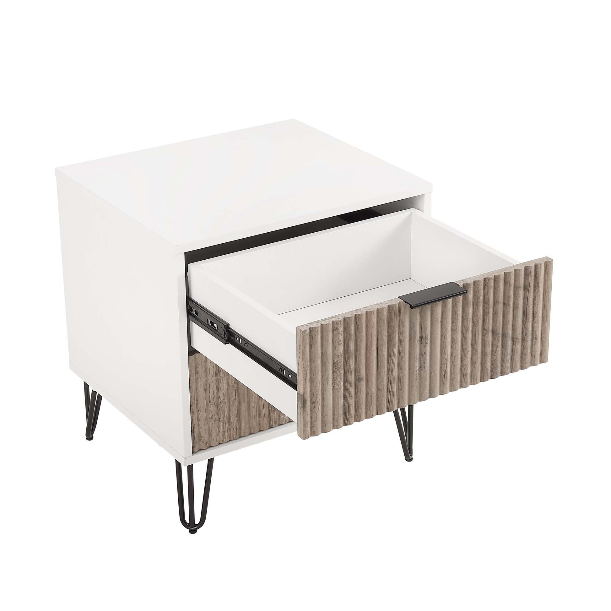 Dumbo - Fluted Nightstand With 2 Drawers - Gray / White - The Sleep Loft - Online Mattress Showroom NYC
