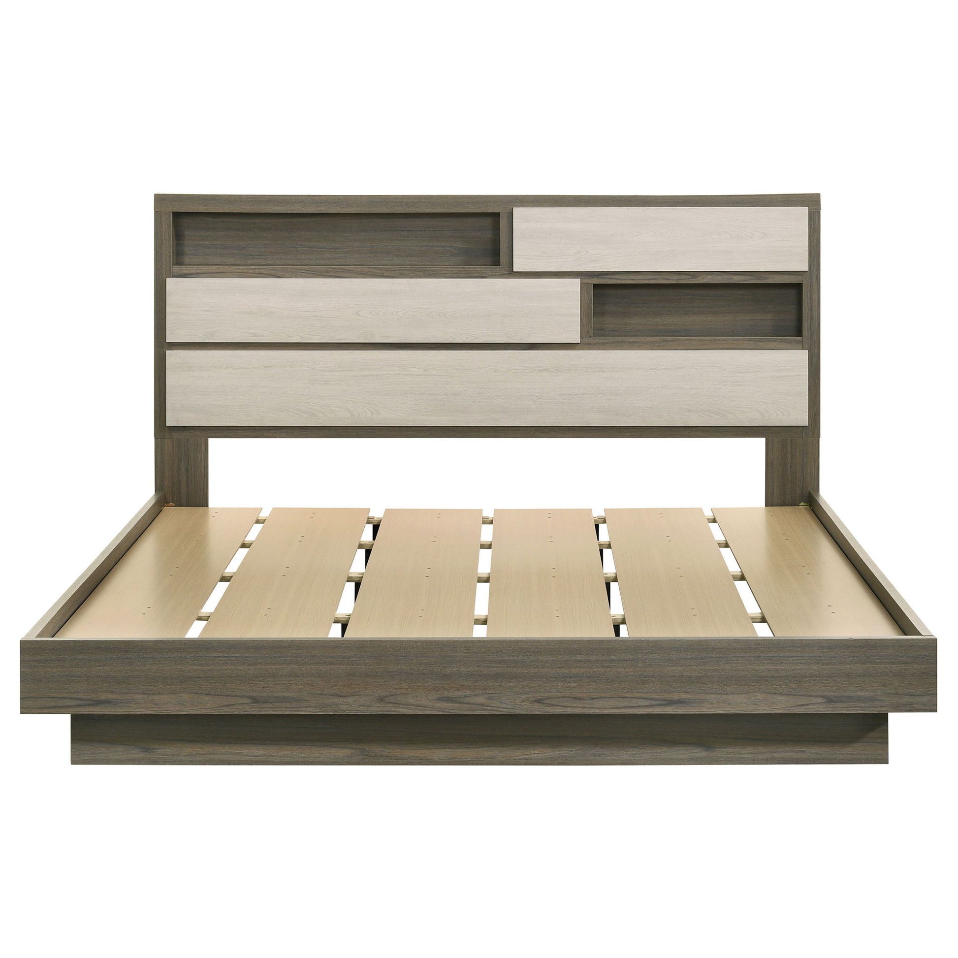 Eastern King Bed Bookcase Headboard With Hidden Storage - Oak - The Sleep Loft - Online Mattress Showroom NYC