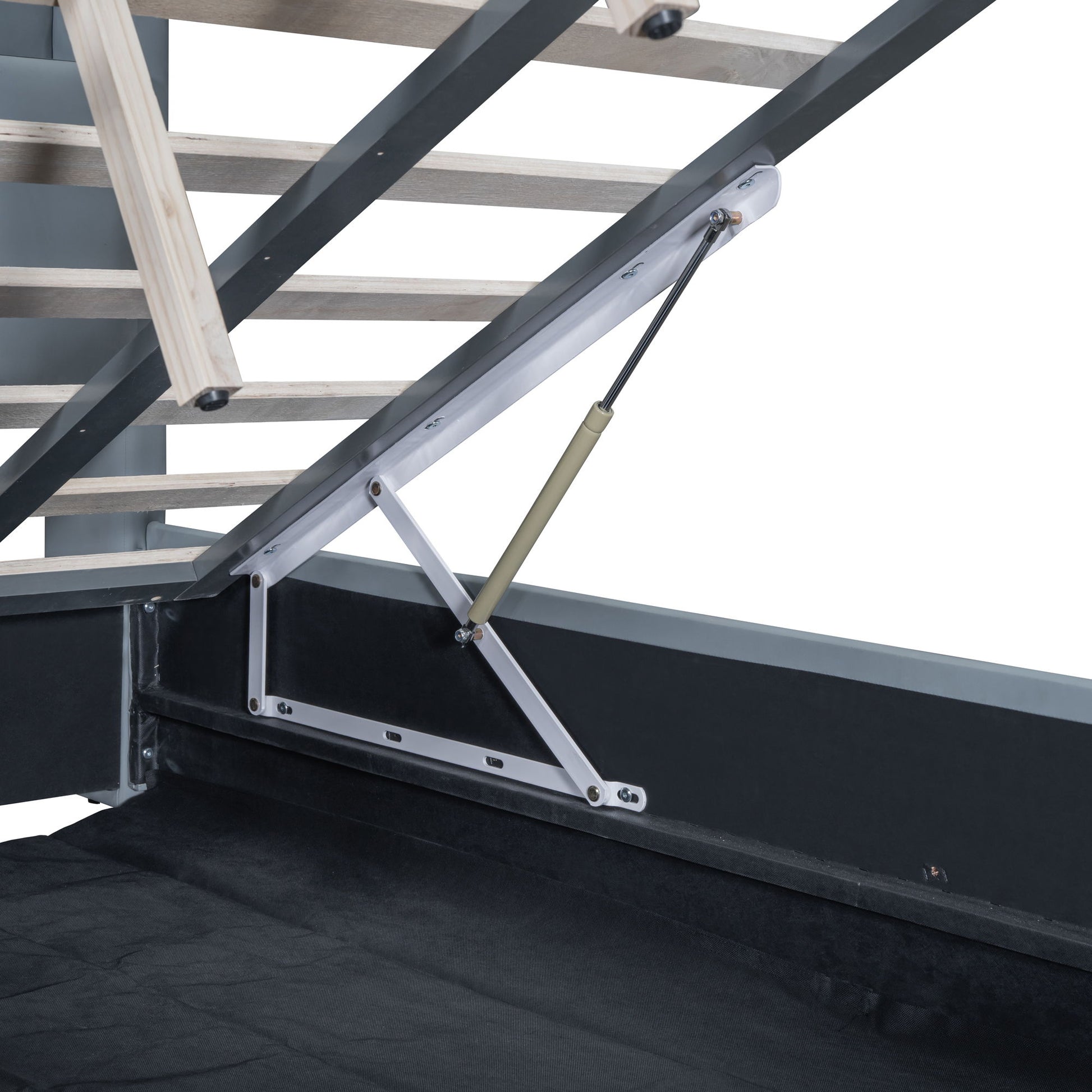 Upholstered Mother & Child Bed With Hydraulic Storage System, Drawer Box, Bedhead Storage Shelf And 2 Pairs Of Sockets & USB Ports - The Sleep Loft - Online Mattress Showroom NYC