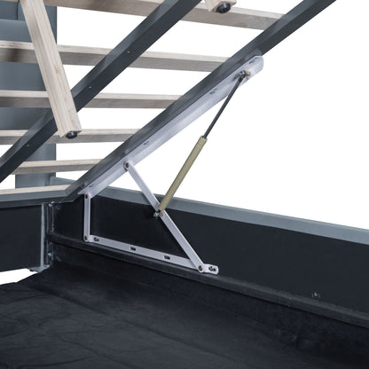 Upholstered Mother & Child Bed With Hydraulic Storage System, Drawer Box, Bedhead Storage Shelf And 2 Pairs Of Sockets & USB Ports - The Sleep Loft - Online Mattress Showroom NYC