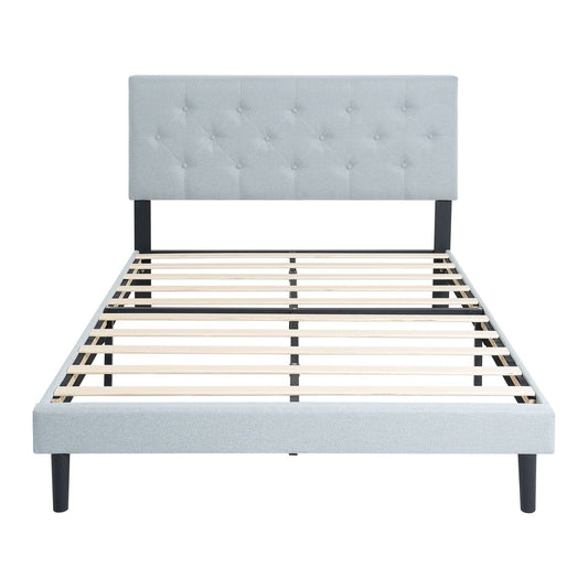 Modern Upholstered Platform Bed Frame With Button Tufted Fabric Headboard - The Sleep Loft - Online Mattress Showroom NYC