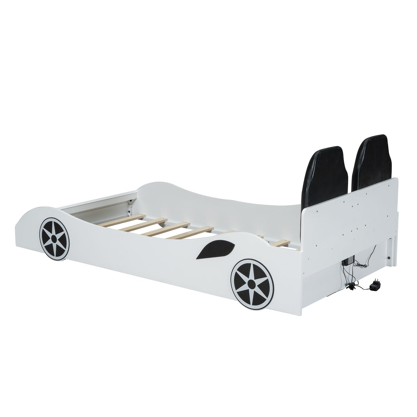 Race Car Shaped Platform Bed With LED And Upholstered Backrest In - The Sleep Loft - Online Mattress Showroom NYC