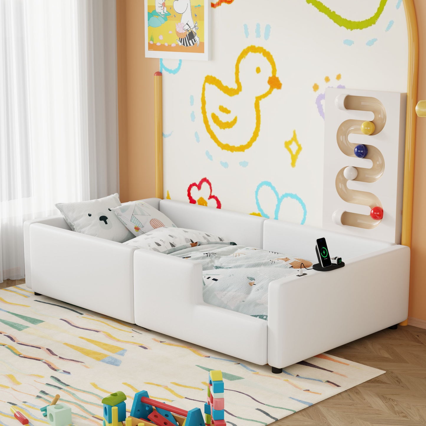 Platform Bed With Guardrail And Charging Station - The Sleep Loft - Online Mattress Showroom NYC