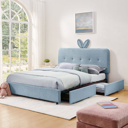Upholstered Bed With Oversized Rabbit Ear Headboard, LED Lights & 4 Storage Drawers - The Sleep Loft - Online Mattress Showroom NYC