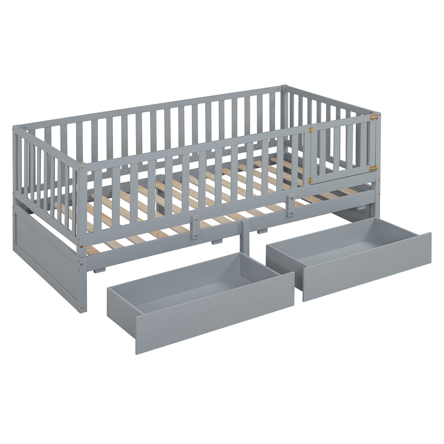 Daybed With Fence Guardrails And 2 Drawers, Split Into Independent Floor Bed & Daybed - The Sleep Loft - Online Mattress Showroom NYC