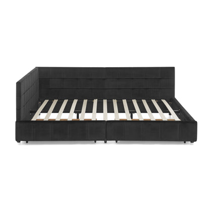 Mid-Century Storage Upholstered Tufted Bed Frame With Backrest And Armrests - The Sleep Loft - Online Mattress Showroom NYC