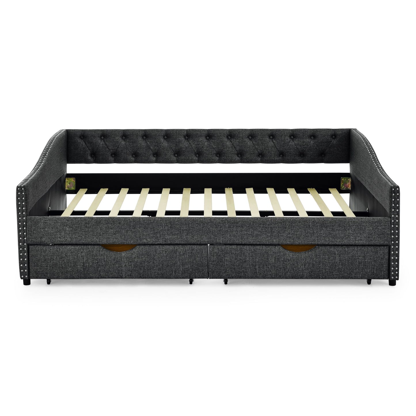 Upholstered Tufted Daybed With 2 Drawers, Waved Arms - The Sleep Loft - Online Mattress Showroom NYC