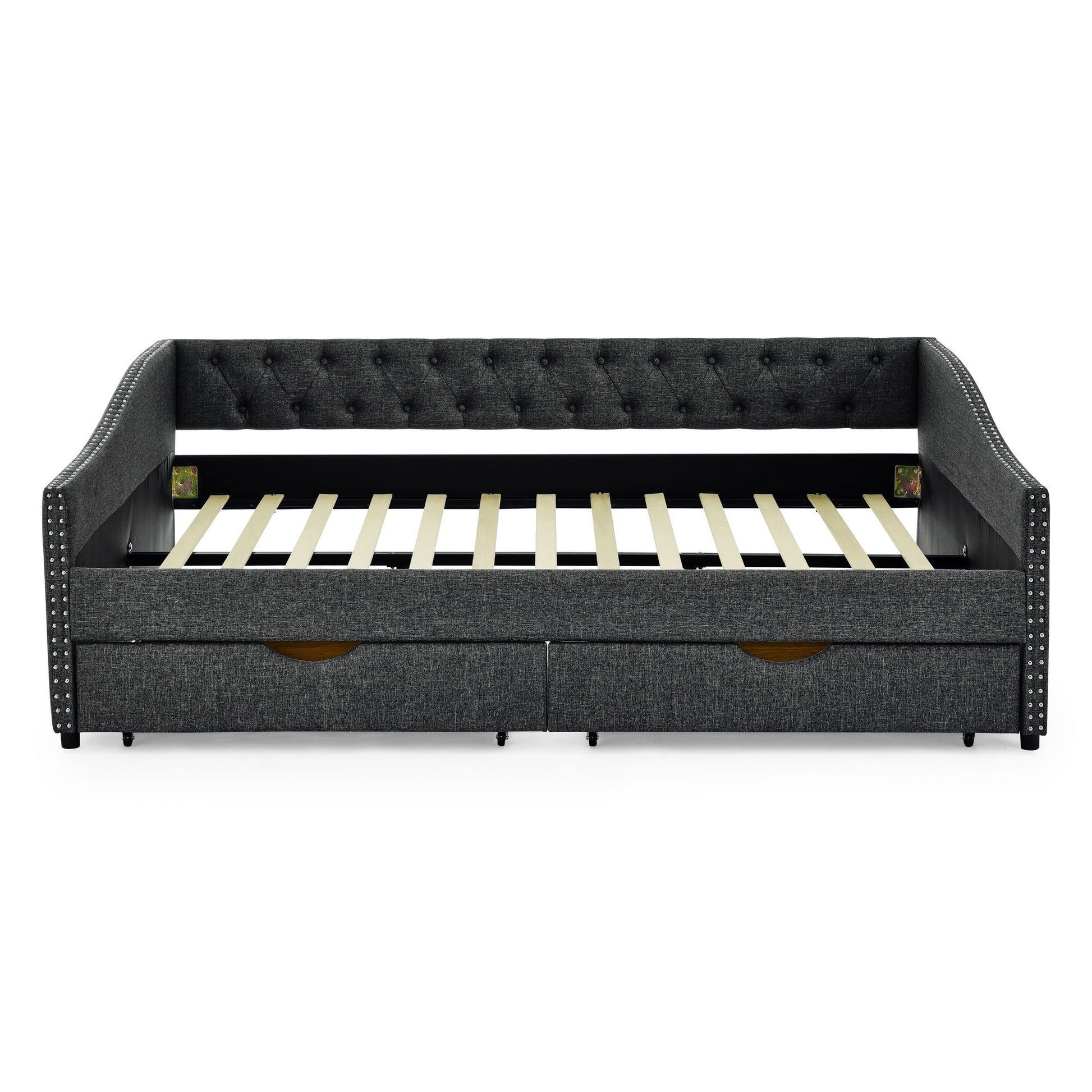 Upholstered Tufted Daybed With 2 Drawers, Waved Arms - The Sleep Loft - Online Mattress Showroom NYC
