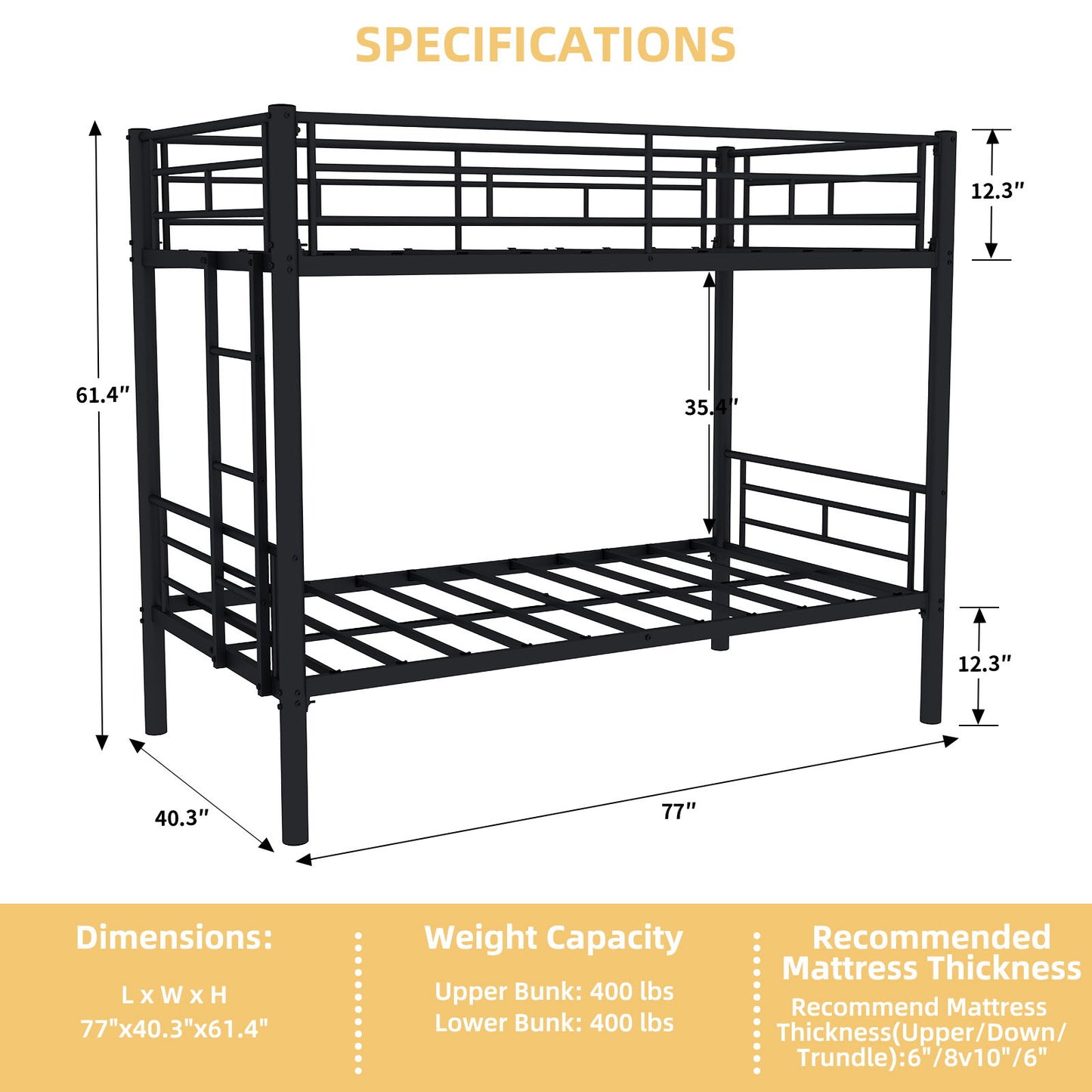 Metal Bunk Bed For Kids, Convertible Bedframe With Ladders & Guardrail - The Sleep Loft - Online Mattress Showroom NYC