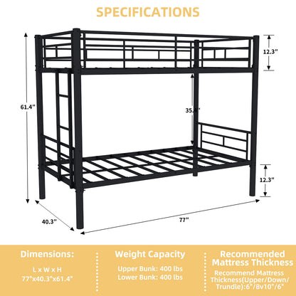 Metal Bunk Bed For Kids, Convertible Bedframe With Ladders & Guardrail - The Sleep Loft - Online Mattress Showroom NYC