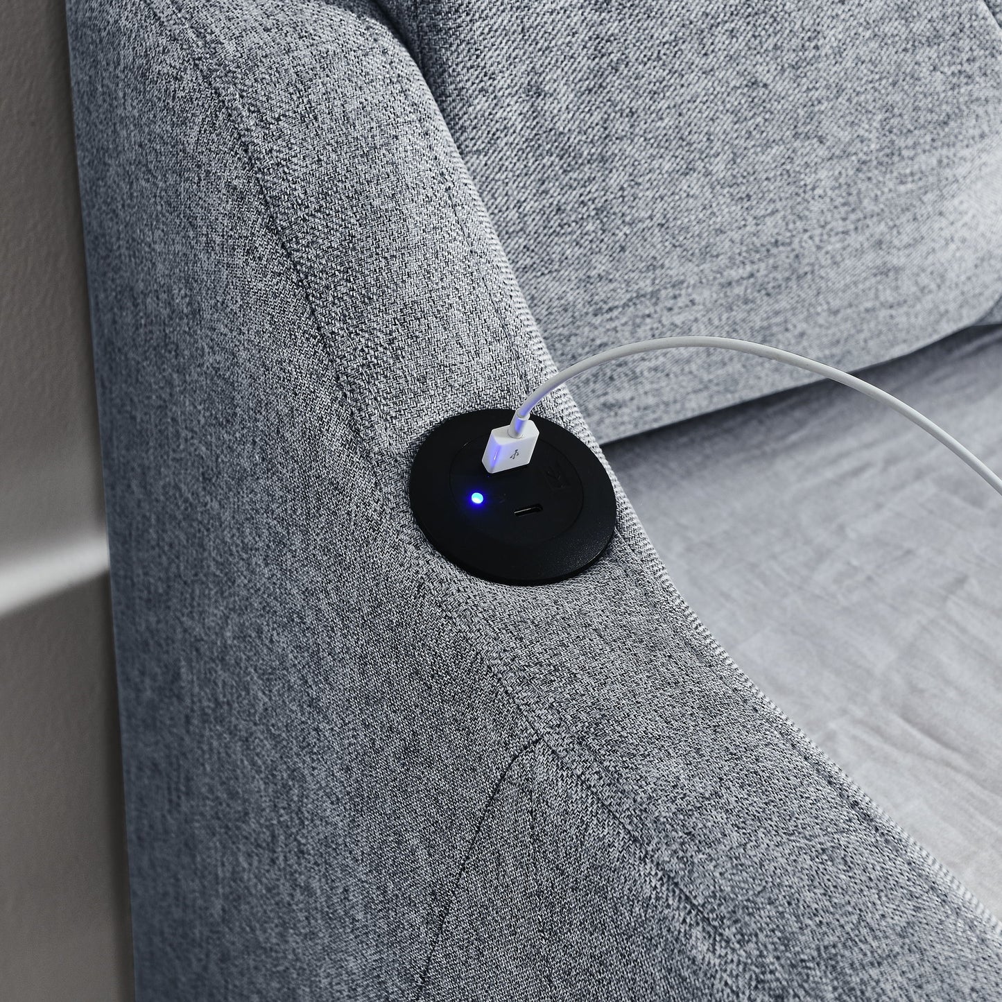Size Upholstered Daybed With Trundle And USB Charging Armrest - The Sleep Loft - Online Mattress Showroom NYC