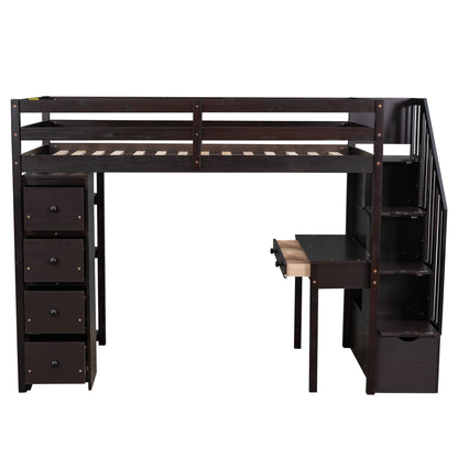 Loft Bed With Storage Drawers, Desk And Stairs With Shelves - The Sleep Loft - Online Mattress Showroom NYC