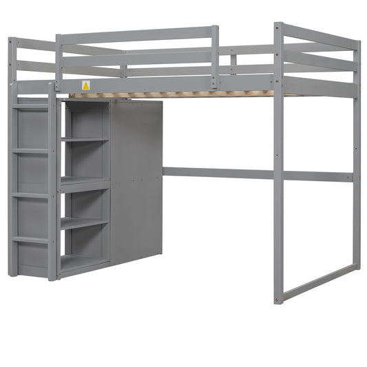 Loft Bed With Built In Wardrobe, Storage Shelves, And LED Light - The Sleep Loft - Online Mattress Showroom NYC