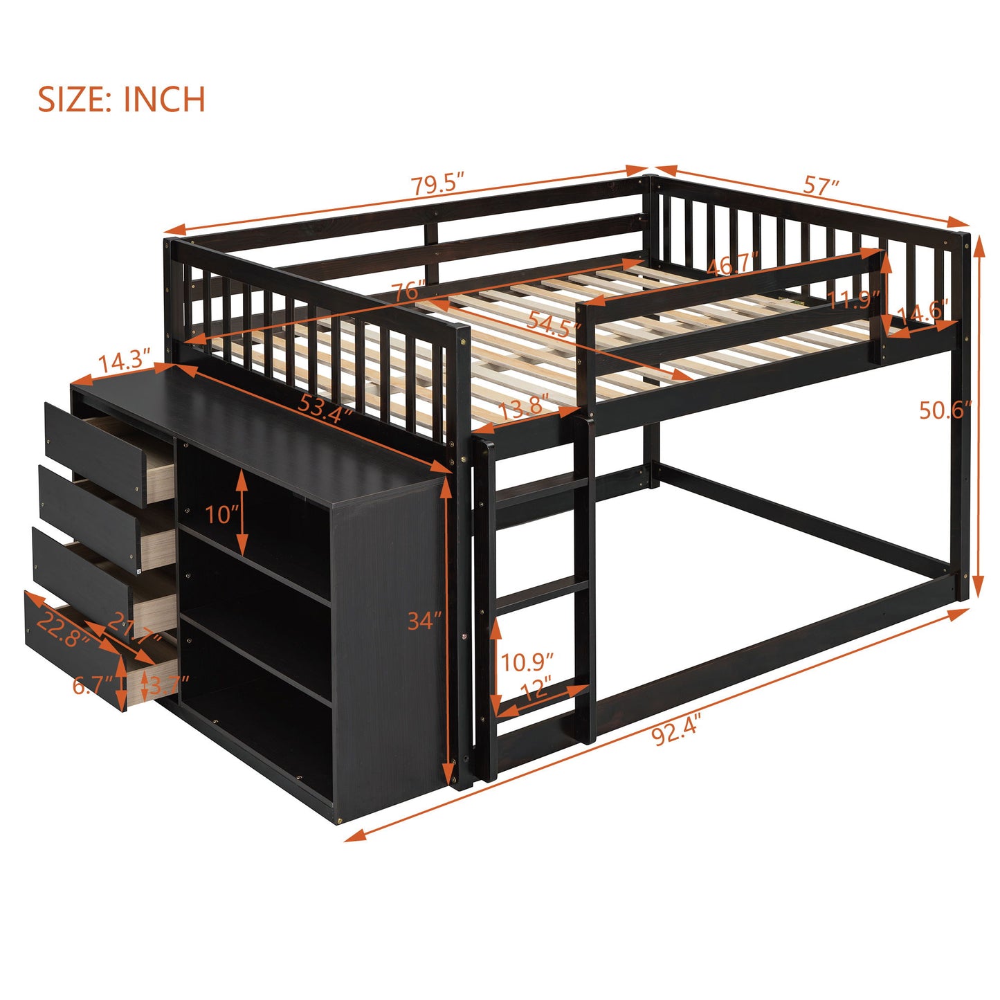 Bunk Bed With 4 Drawers And 3 Shelves - The Sleep Loft - Online Mattress Showroom NYC