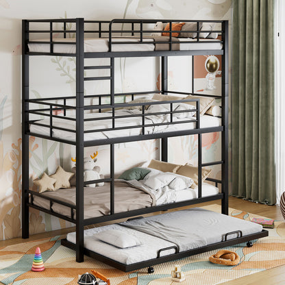 Triple Bunk Bed With Trundle, Heavy Duty Steel Construction - The Sleep Loft - Online Mattress Showroom NYC