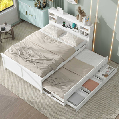 Platform Bed With Storage Headboard, USB, Trundle And 3 Drawers - The Sleep Loft - Online Mattress Showroom NYC