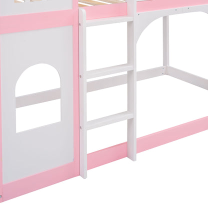 Twin Over Twin Castle Bunk Bed With Ladder - Pink - The Sleep Loft - Online Mattress Showroom NYC