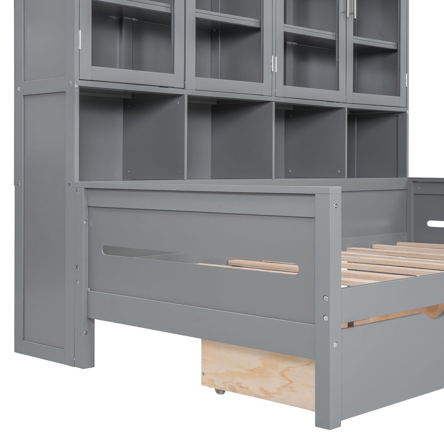 Daybed With Glass Door Storage Cabinets, Built In LED Lighting And Shelves - The Sleep Loft - Online Mattress Showroom NYC