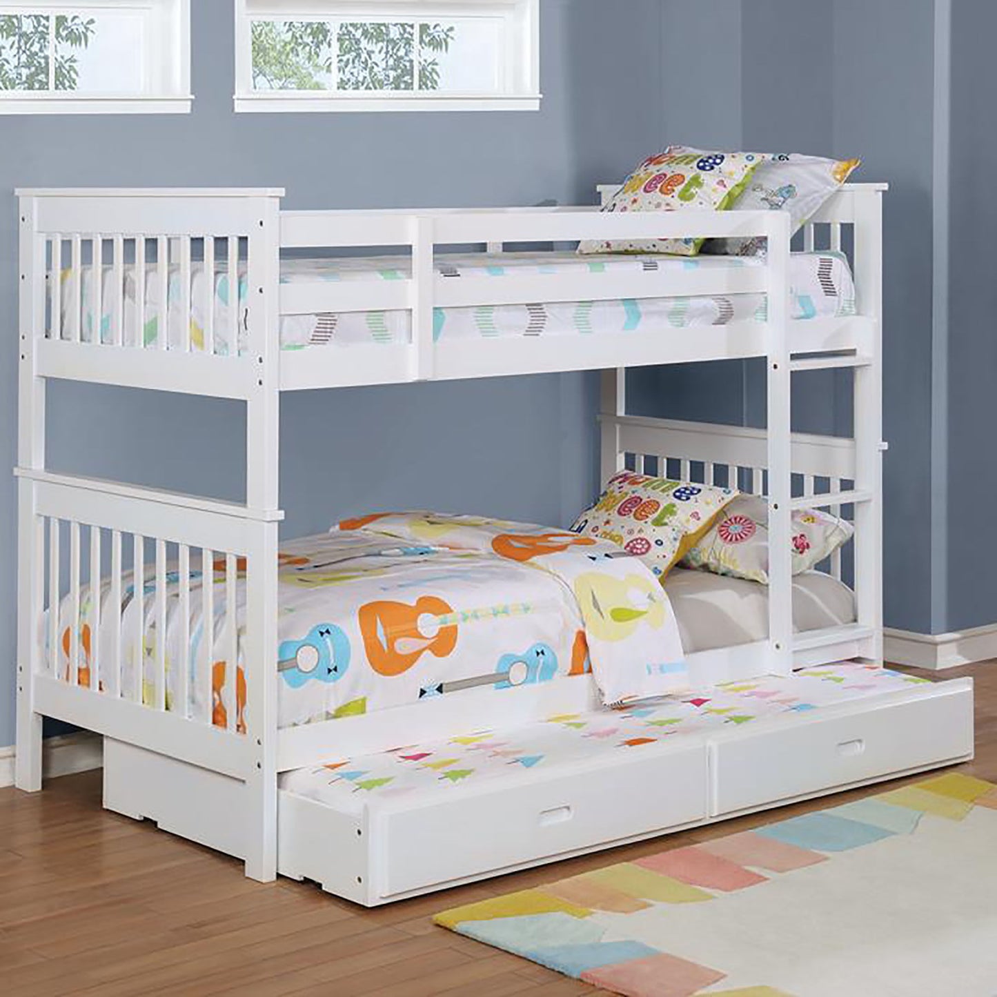 Slatted - Headboard Twin / Twin Bunk Bed With Built In Ladder Design - White - The Sleep Loft - Online Mattress Showroom NYC
