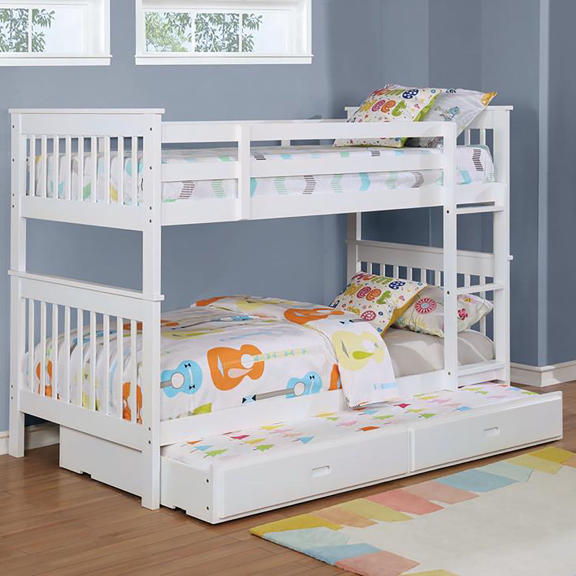 Slatted - Headboard Twin / Twin Bunk Bed With Built In Ladder Design - White - The Sleep Loft - Online Mattress Showroom NYC