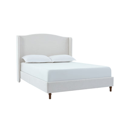 Hannah - Upholstered Wingback Bed Size / Tall Headboard Upholstered King Bed / Premium Textured Canvas Chenille Look / Minimalist Designs / No Box Spring Needed - The Sleep Loft - Online Mattress Showroom NYC