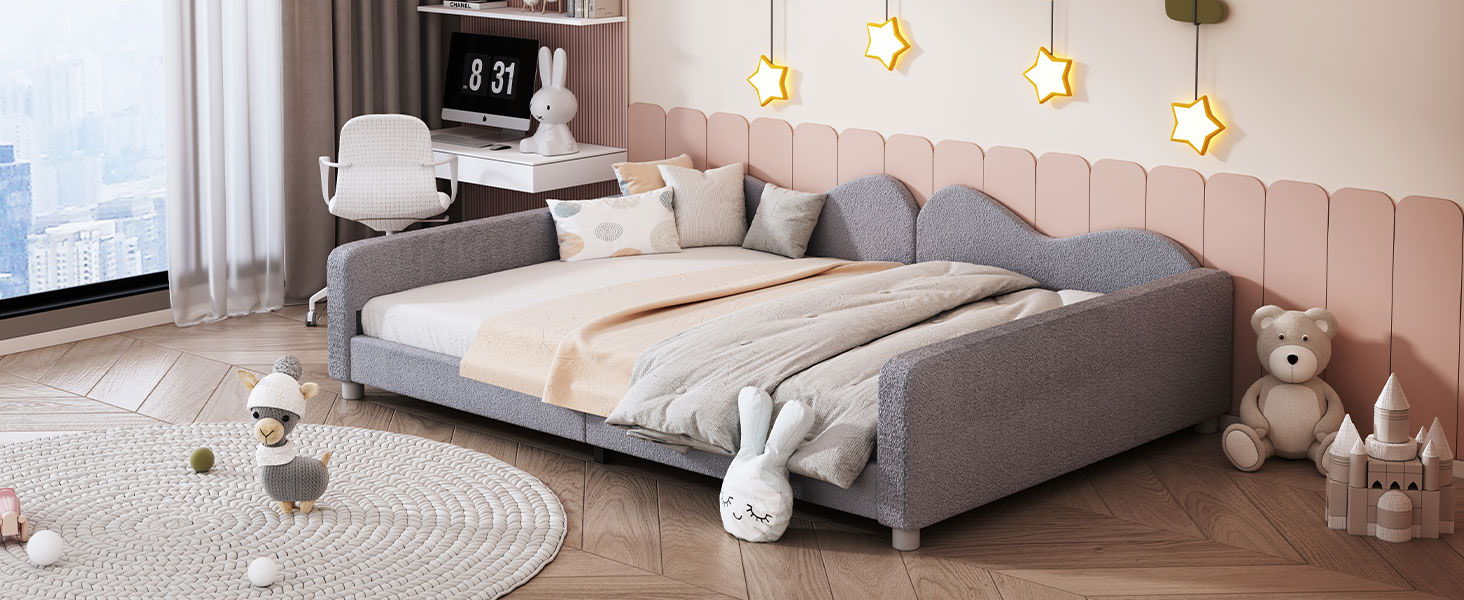 Upholstered Daybed, Sherpa Fabric Sofabed With Cloud-Shaped Backrest - The Sleep Loft - Online Mattress Showroom NYC
