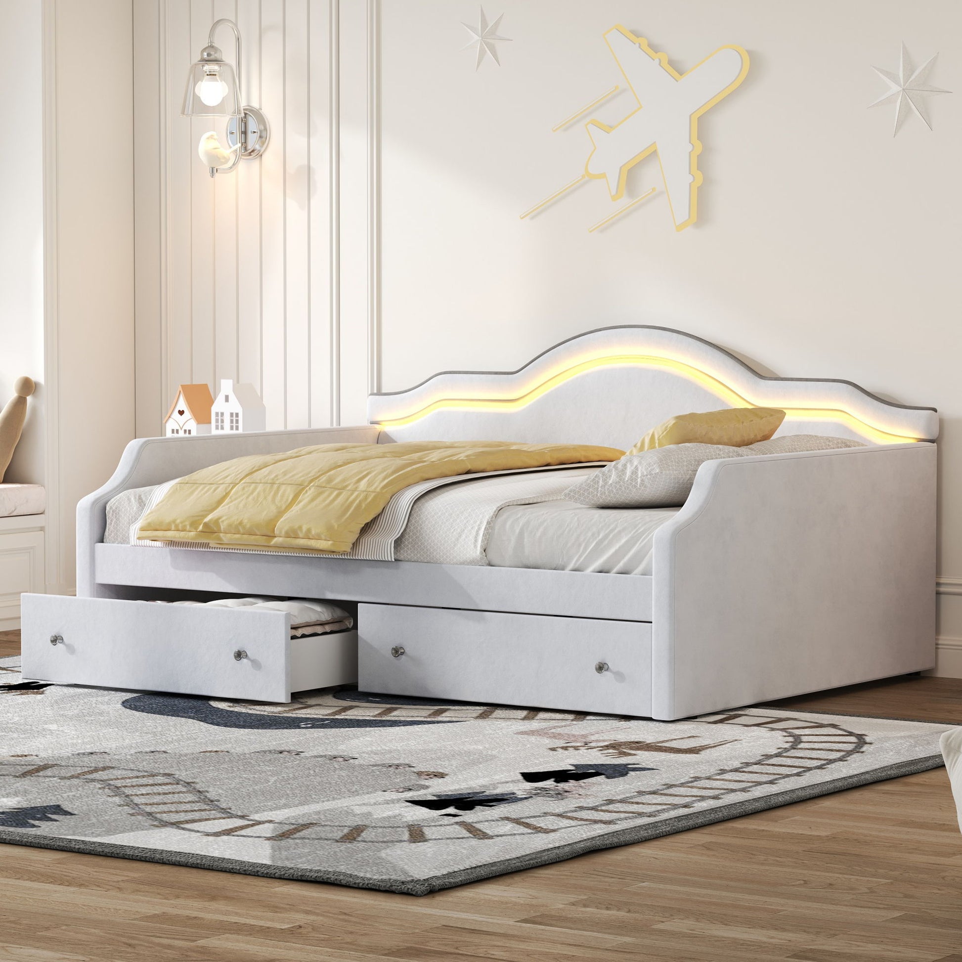 Upholstered Daybed With LED Lights And 2 Drawersme - The Sleep Loft - Online Mattress Showroom NYC