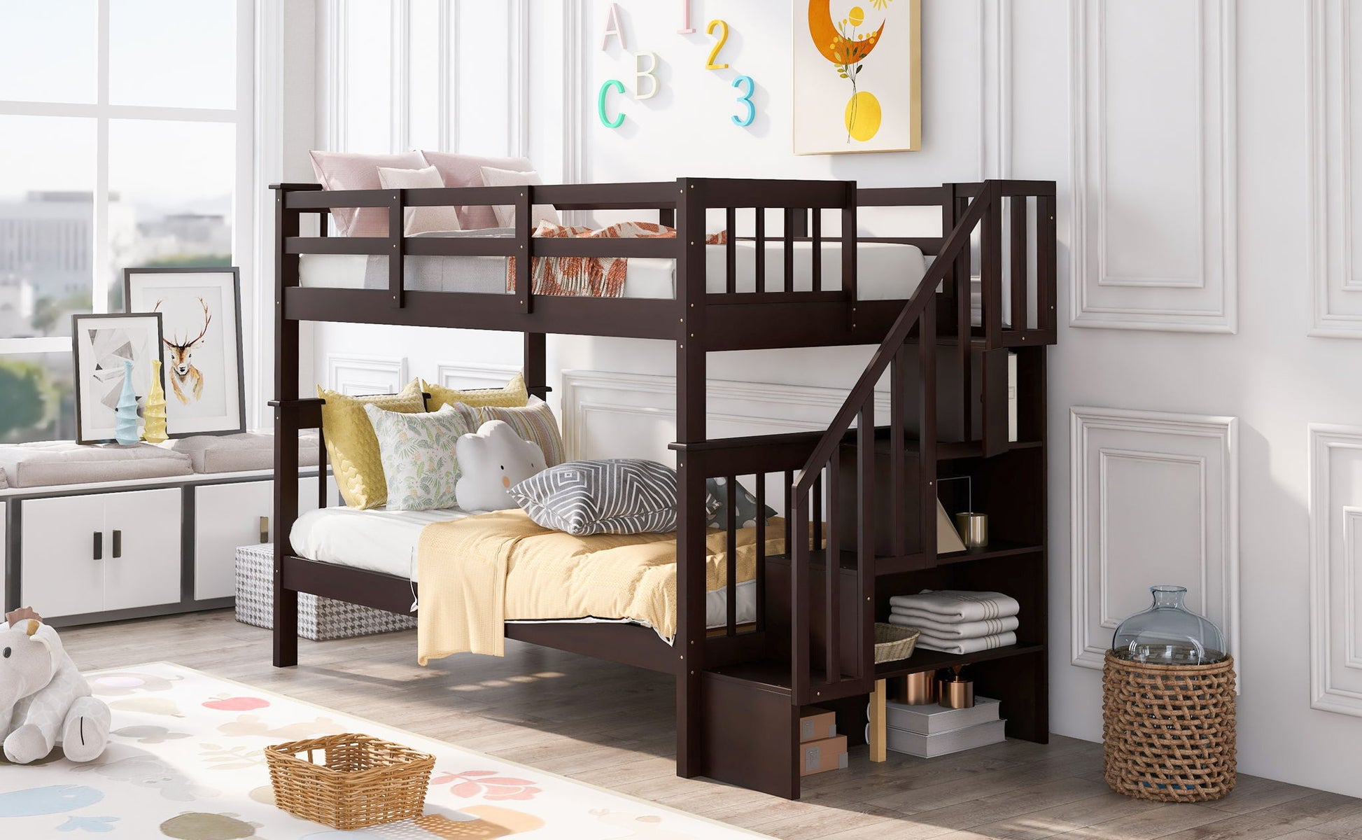 Stairway Bunk Bed With Storage And Guard Rail For Bedroom - The Sleep Loft - Online Mattress Showroom NYC