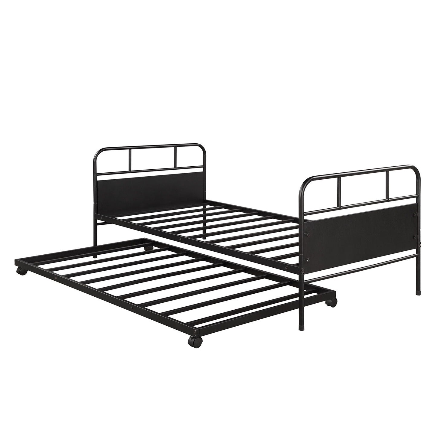 Twin Size Daybed Platform Bed Frame With Trundle Built In Casters - Black - The Sleep Loft - Online Mattress Showroom NYC