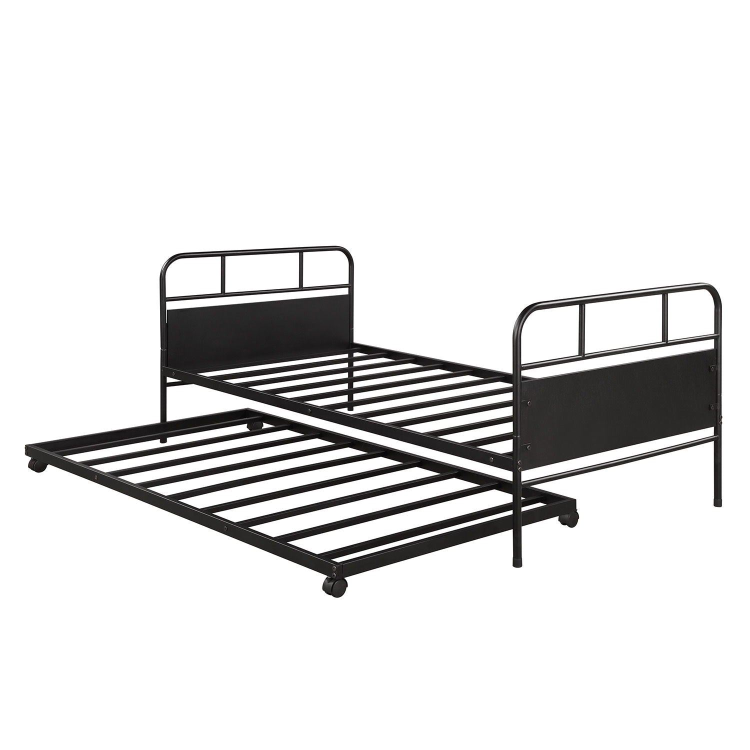 Twin Size Daybed Platform Bed Frame With Trundle Built In Casters - Black - The Sleep Loft - Online Mattress Showroom NYC