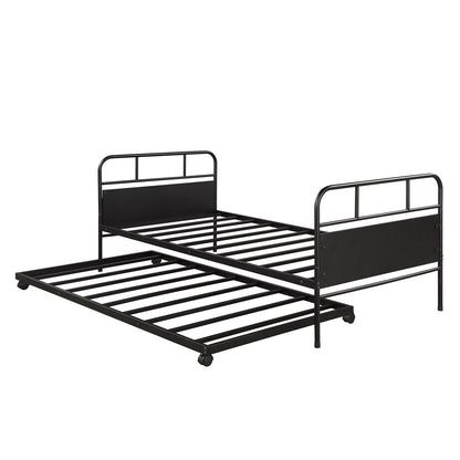 Twin Size Daybed Platform Bed Frame With Trundle Built In Casters - Black - The Sleep Loft - Online Mattress Showroom NYC