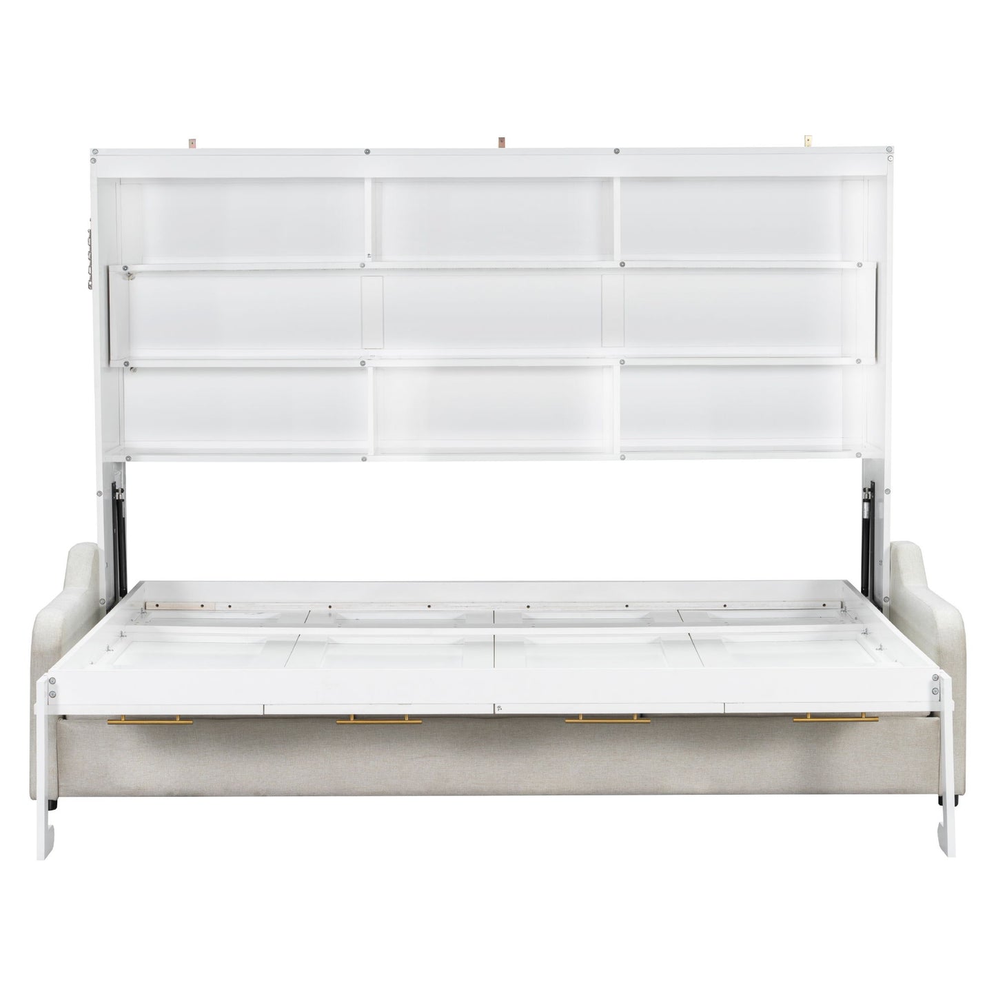 Murphy Cabinet Bed With Folding Sofa, Built In Storage Shelves And LED Light