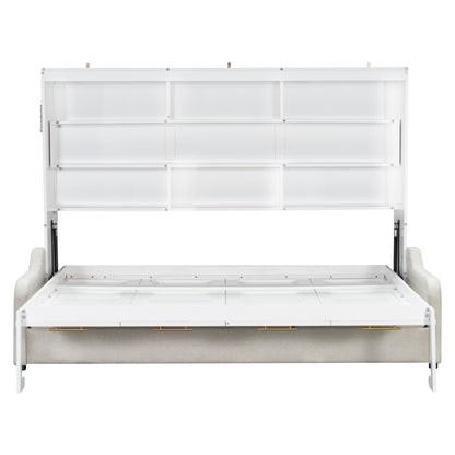 Murphy Cabinet Bed With Folding Sofa, Built In Storage Shelves And LED Light