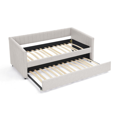 Upholstered Daybed With Trundle With Vertical Stripes - The Sleep Loft - Online Mattress Showroom NYC