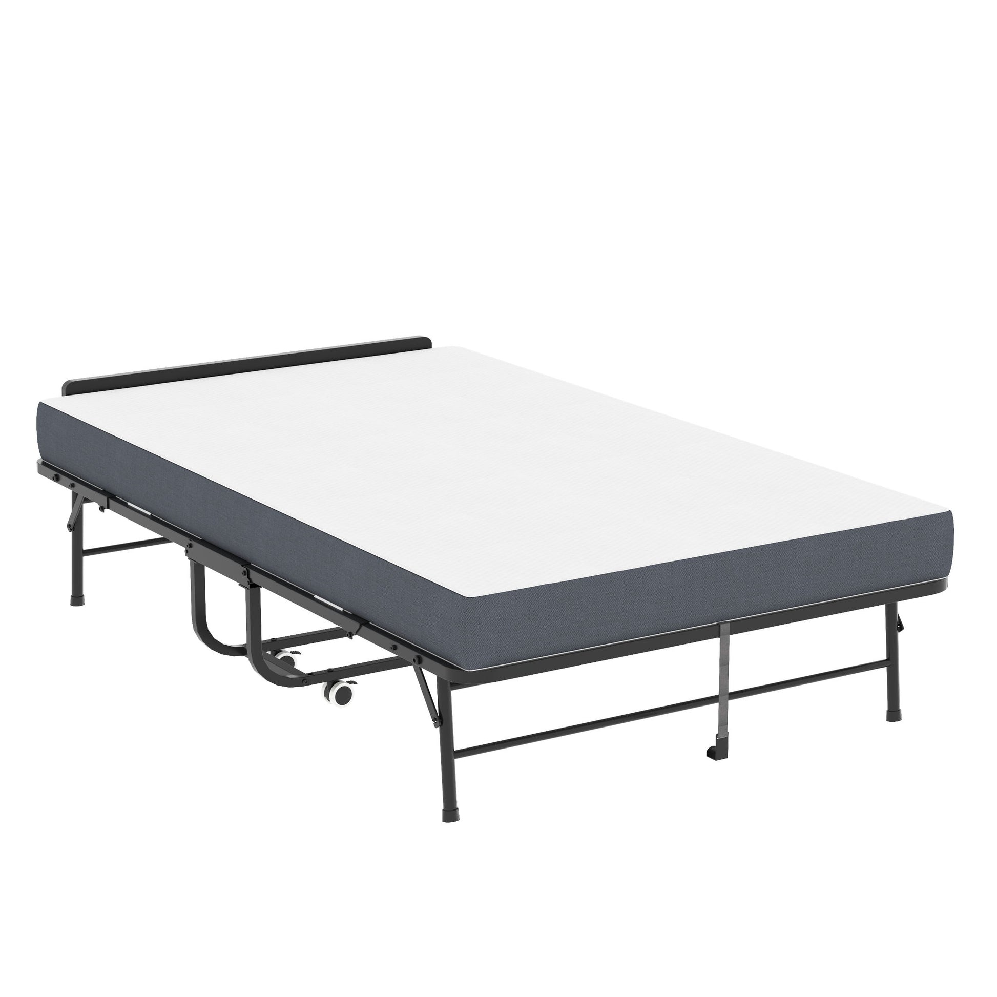 Twin Extra Long Folding Bed With Adjustable Headboard, Cot With Memory Foam Mattress - Black - The Sleep Loft - Online Mattress Showroom NYC