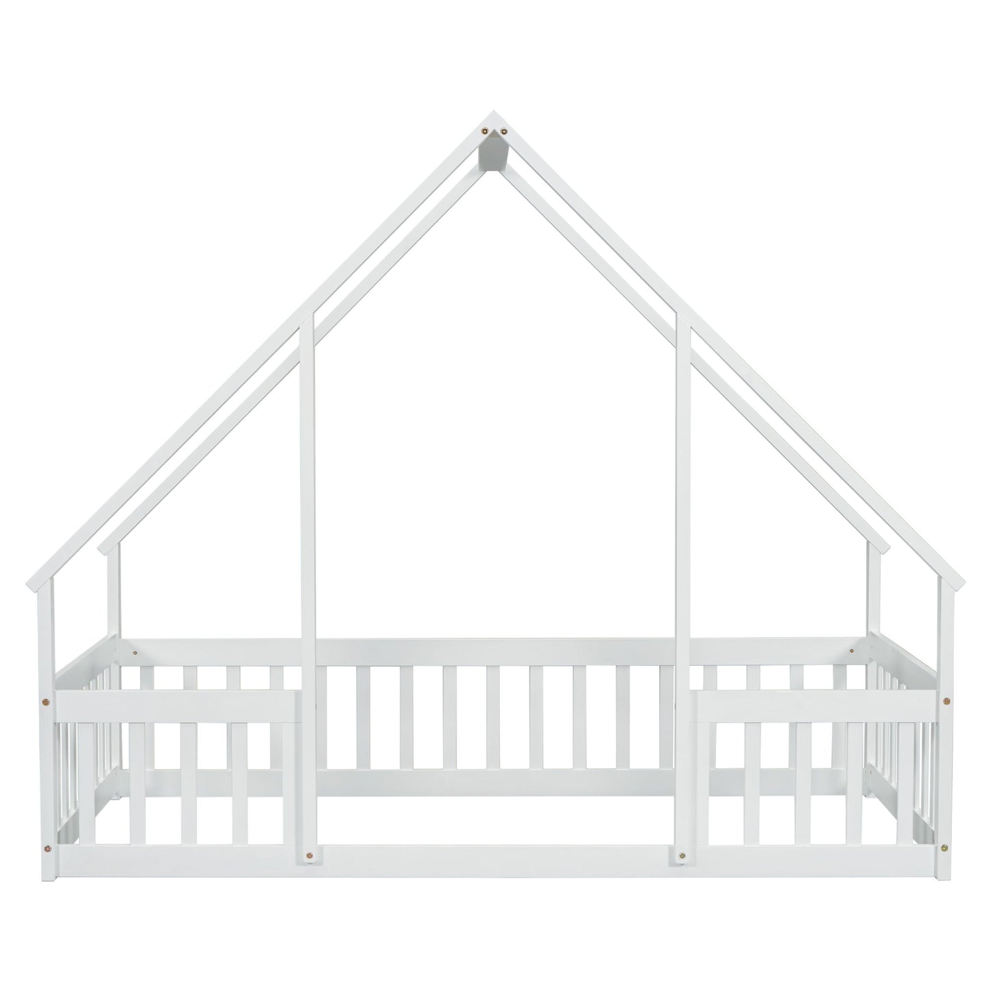 Wood House-Shaped Floor Bed With Fence, Guardrails - The Sleep Loft - Online Mattress Showroom NYC