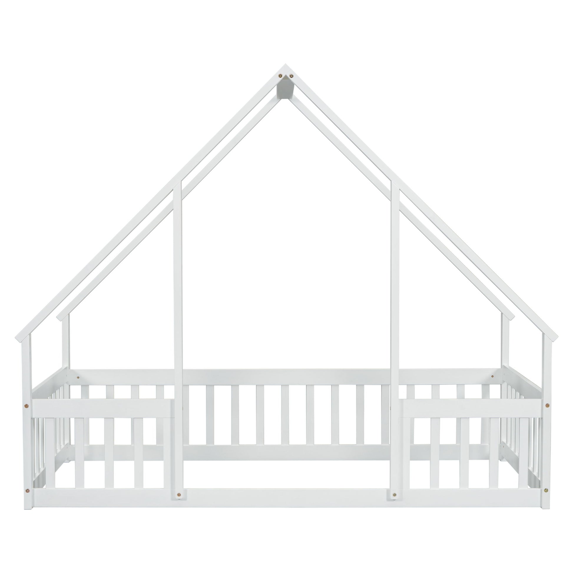 Wood House-Shaped Floor Bed With Fence, Guardrails - The Sleep Loft - Online Mattress Showroom NYC