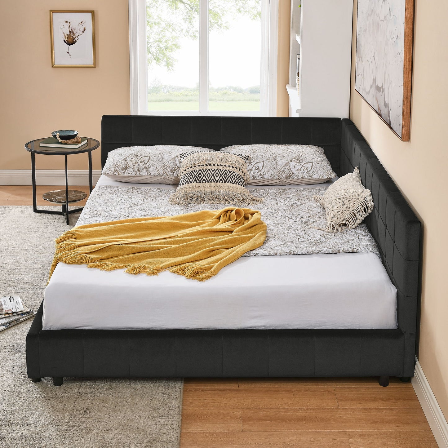 Mid-Century Storage Upholstered Tufted Bed Frame With Backrest And Armrests - The Sleep Loft - Online Mattress Showroom NYC