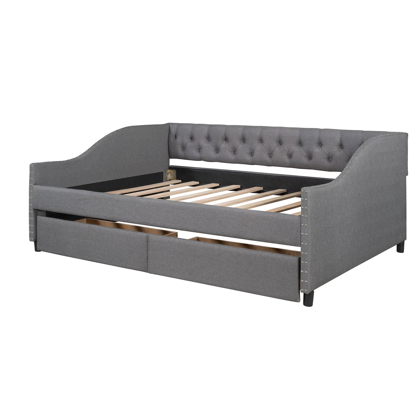 Upholstered Daybed With Two Drawers, Wood Slat Support - The Sleep Loft - Online Mattress Showroom NYC