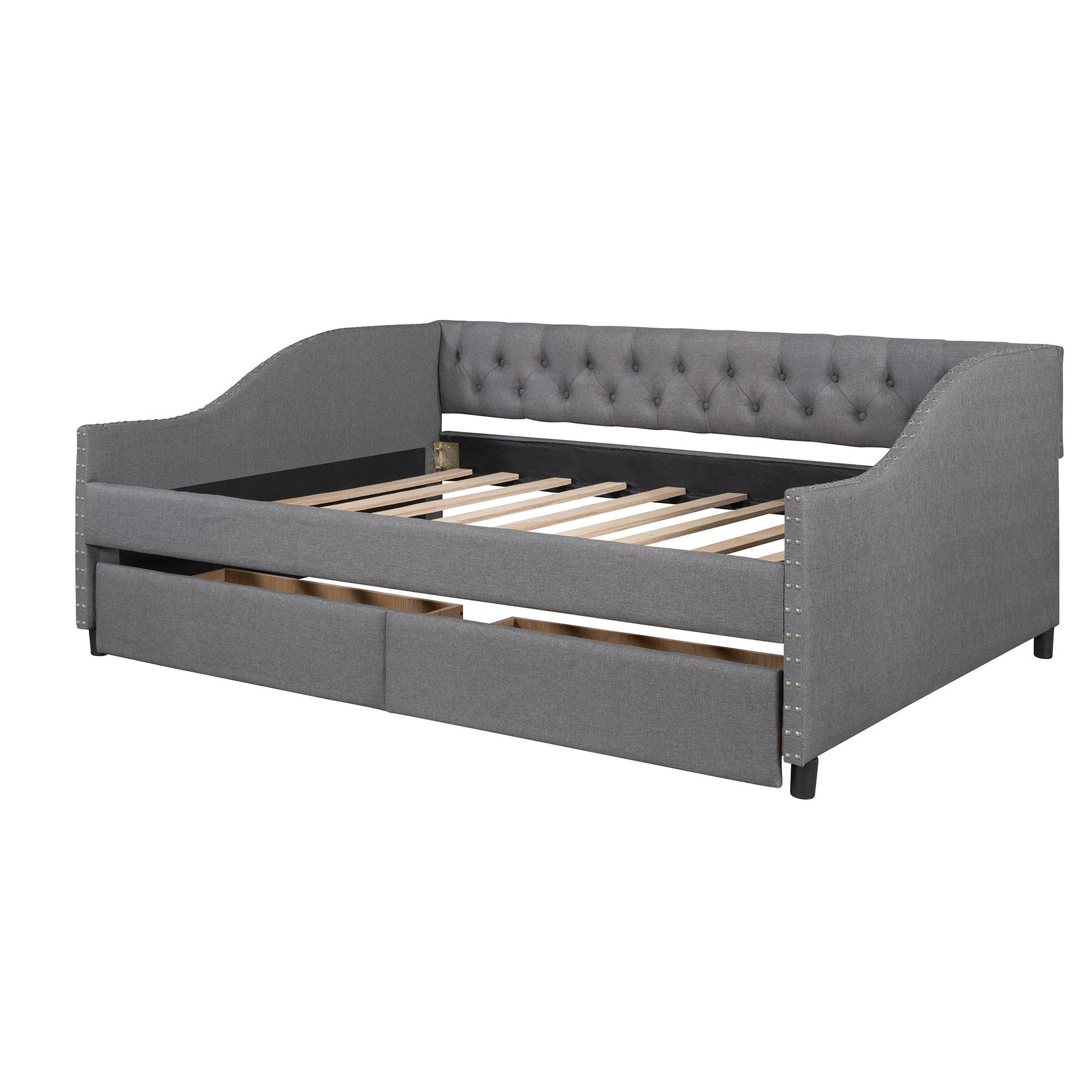 Upholstered Daybed With Two Drawers, Wood Slat Support - The Sleep Loft - Online Mattress Showroom NYC