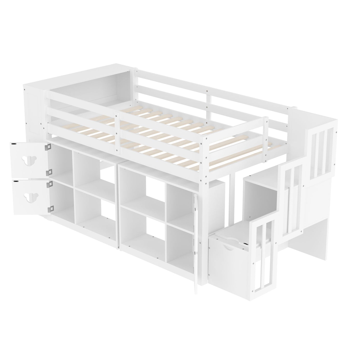 Loft Bed With Storage Cabinets, Staircase Drawers & LED Lights - The Sleep Loft - Online Mattress Showroom NYC
