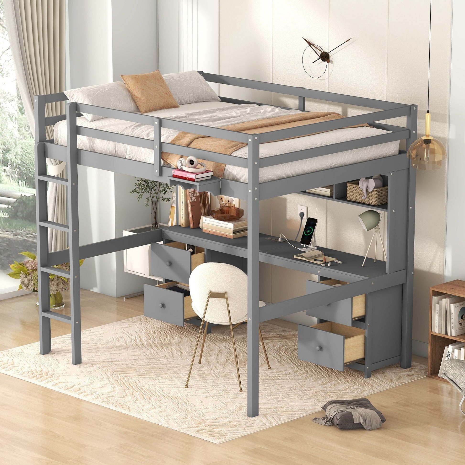Loft Bed With Desk, Cabinets, Drawers, Charging Station And Bedside Tray - The Sleep Loft - Online Mattress Showroom NYC