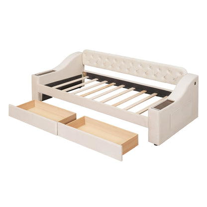 Upholstered Daybed With Storage Armrests And USB Port - The Sleep Loft - Online Mattress Showroom NYC