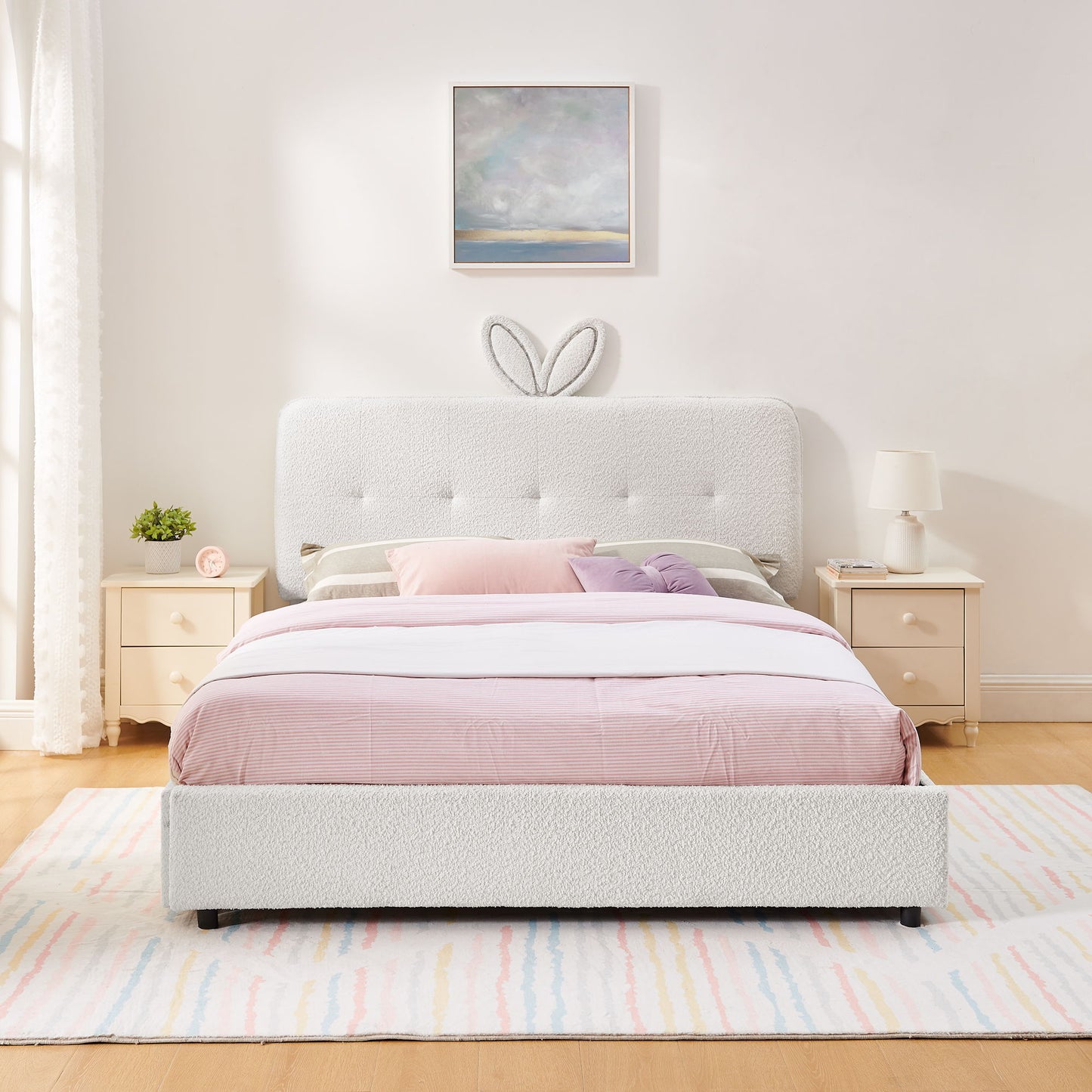 Upholstered Bed With Oversized Rabbit Ear Headboard, LED Lights & 4 Storage Drawers - The Sleep Loft - Online Mattress Showroom NYC
