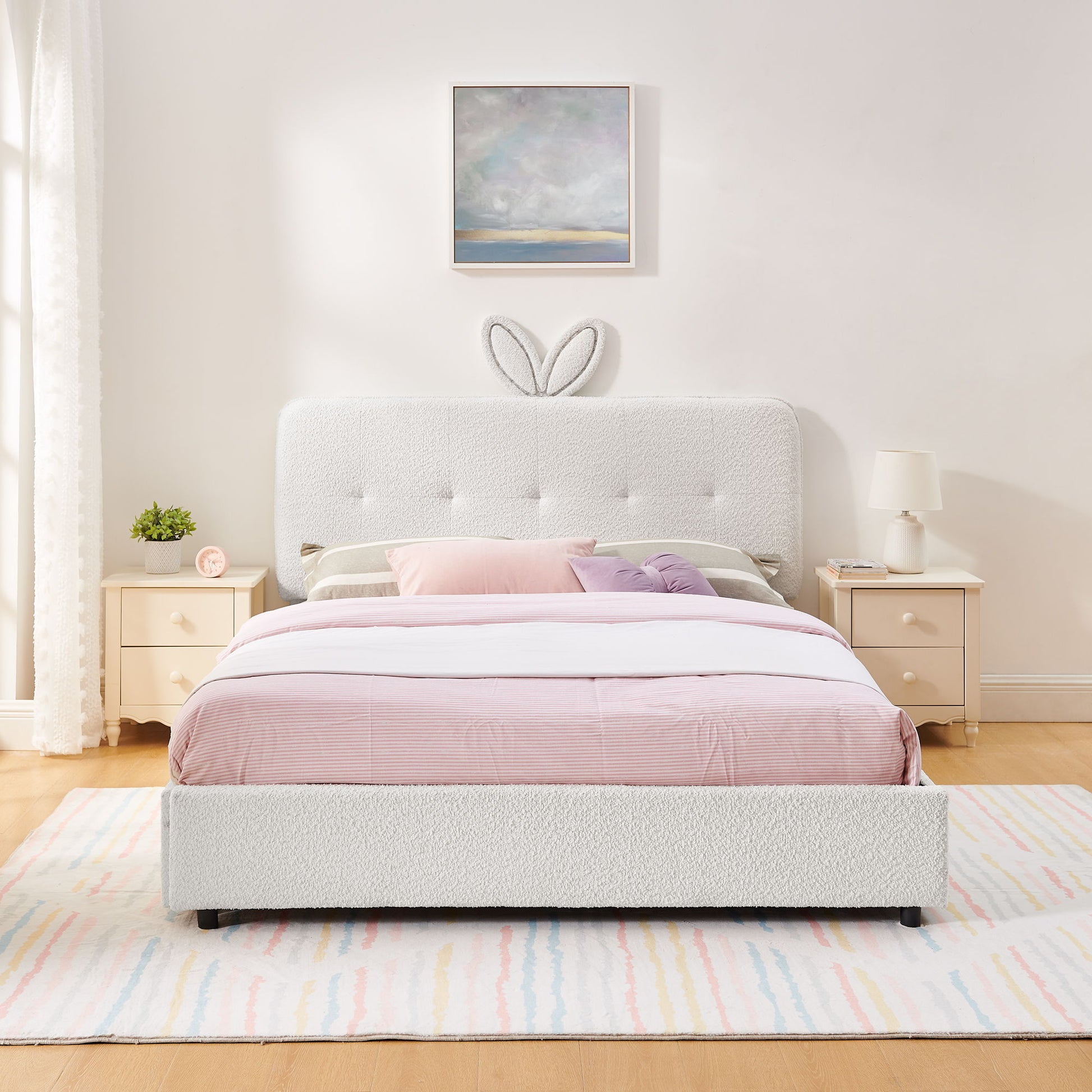 Upholstered Bed With Oversized Rabbit Ear Headboard, LED Lights & 4 Storage Drawers - The Sleep Loft - Online Mattress Showroom NYC