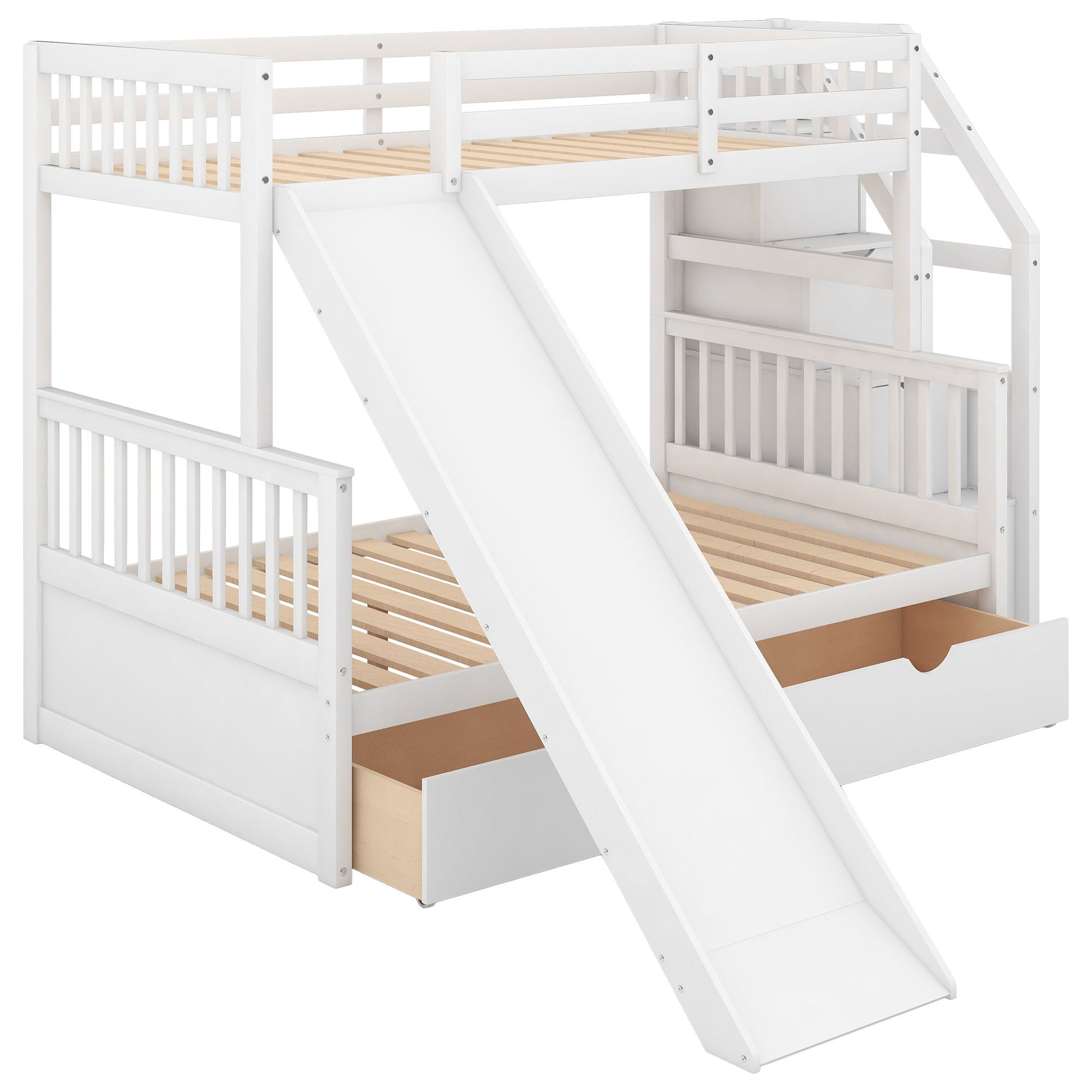Bunk Bed With Storage Staircase, Slide, Desk, Drawers, And Shelves - The Sleep Loft - Online Mattress Showroom NYC