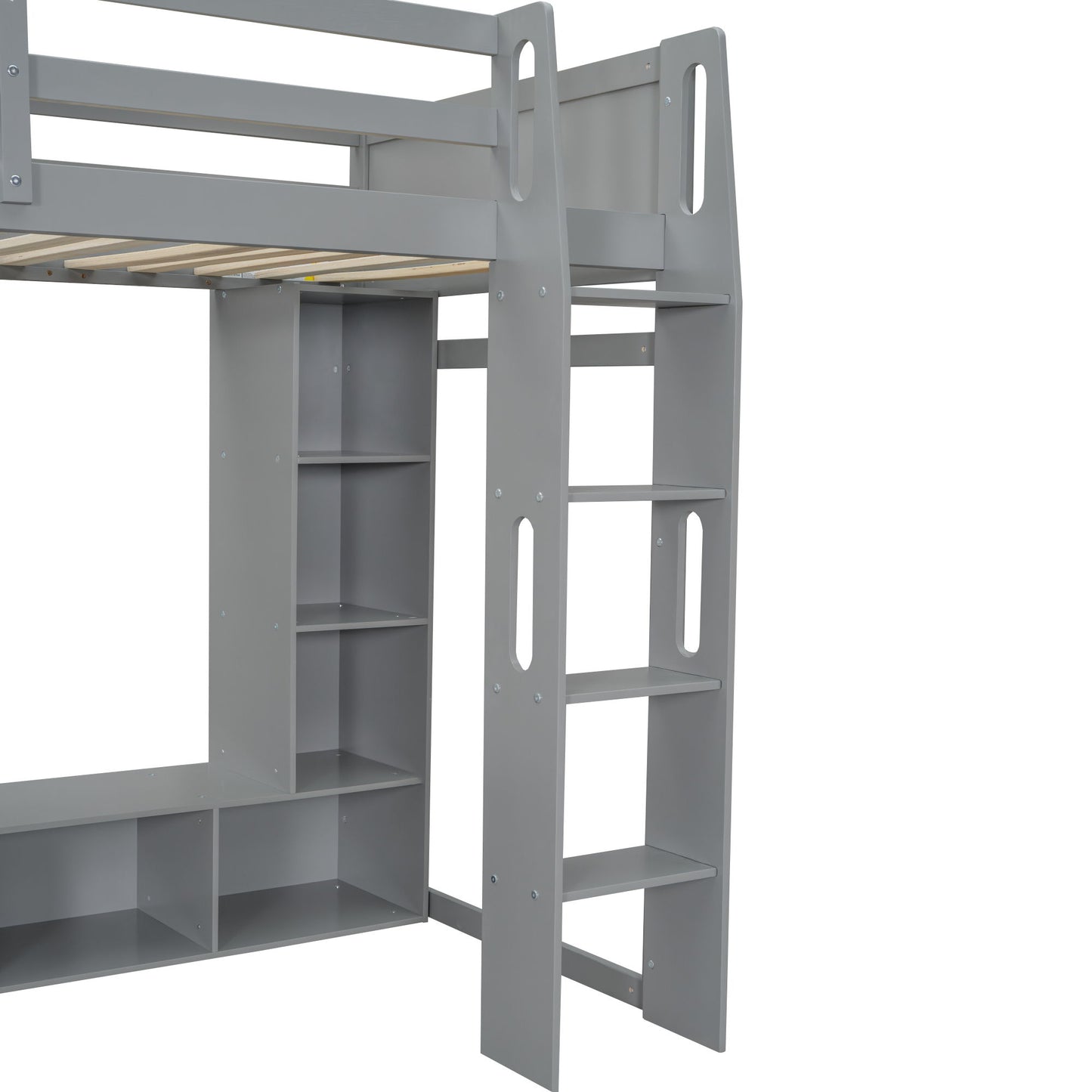 Gaming Loft Bed With Desk, Multi Storage Shelves, LED Lighting, And Hanging Clothes Rack - The Sleep Loft - Online Mattress Showroom NYC